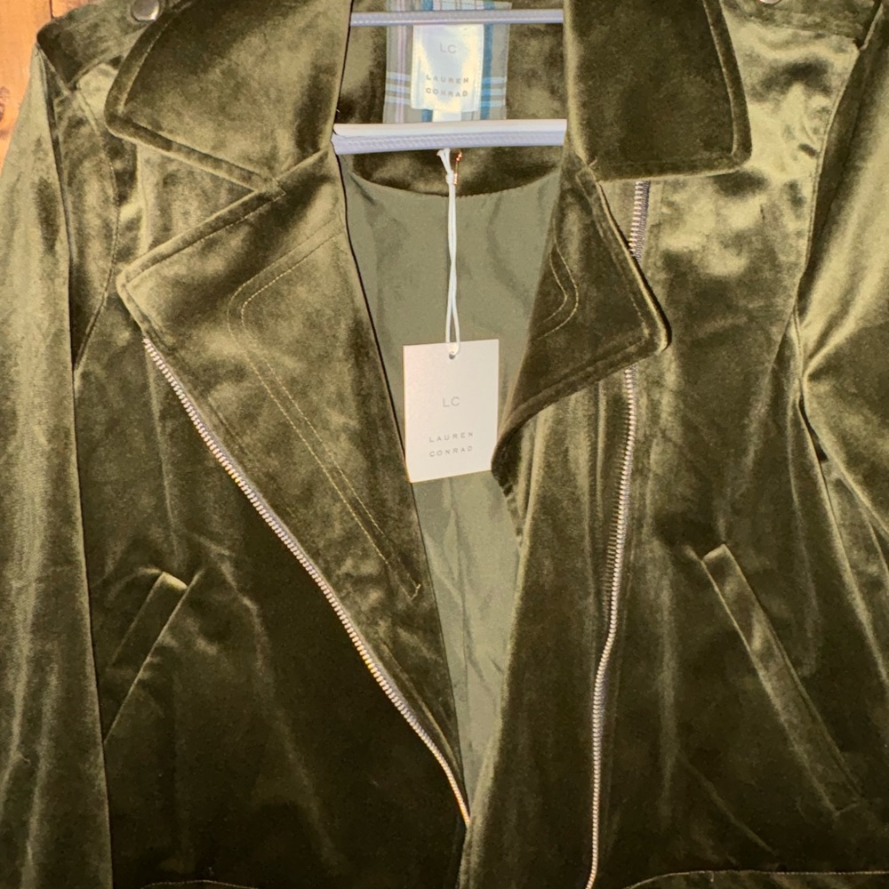 LC Lauren Conrad Green Bomber Jacket Velvet - Picture 3 of 4